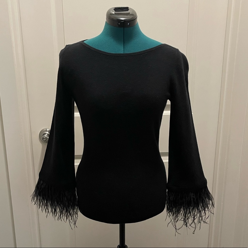 Ann Taylor Black Feather Sweater XS NEW with tag